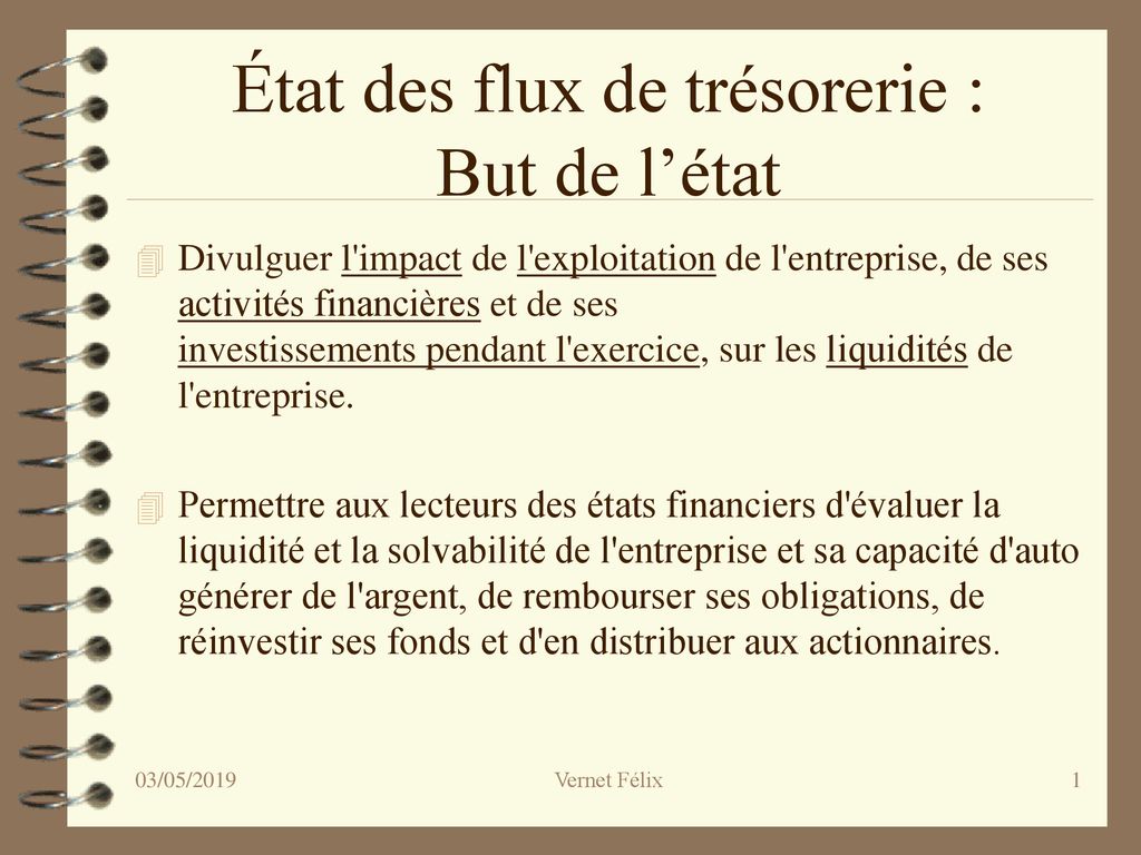 État des flux de trésorerie But de létat ppt télécharger